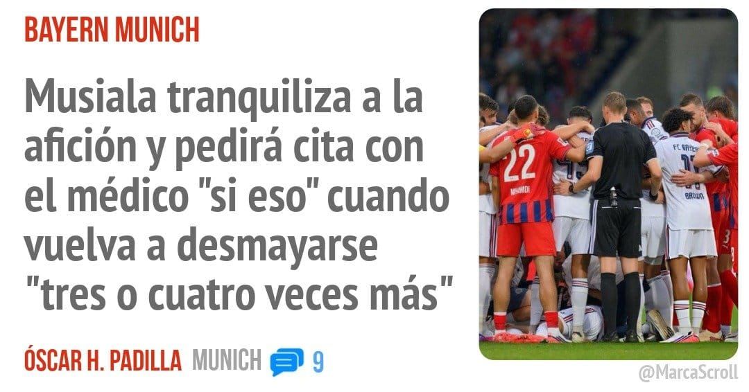 BAYERN MUNICH. Musiala tranquiliza a la afición y pedirá cita con el médico "si eso" cuando vuelva a desmayarse "tres o cuatro veces más"
