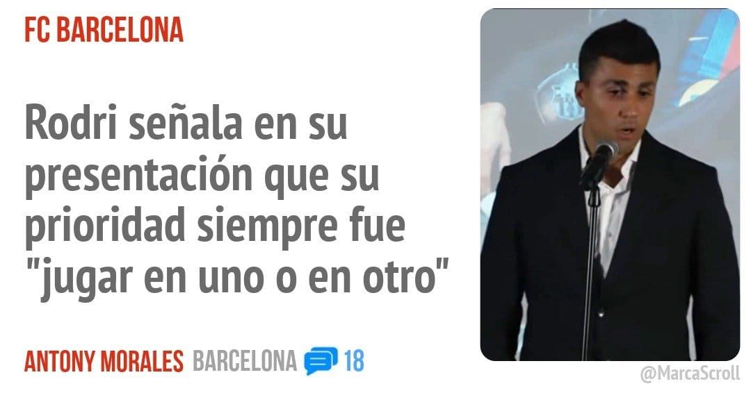 FC BARCELONA. Rodri señala en su presentación que su prioridad siempre fue "jugar en uno o en otro"