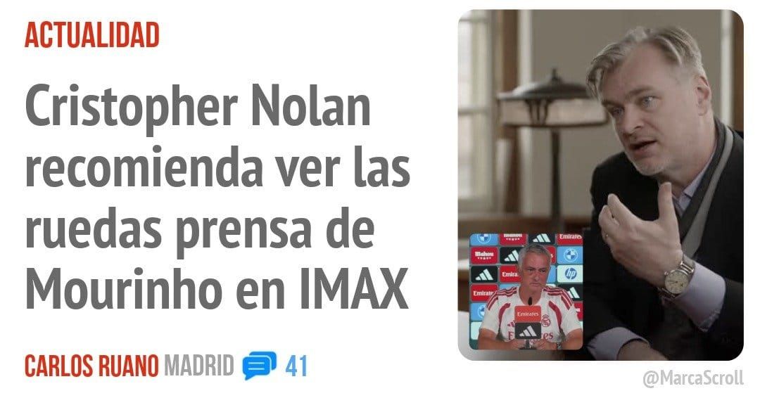 ACTUALIDAD. Cristopher Nolan recomienda ver las ruedas prensa de Mourinho en IMAX