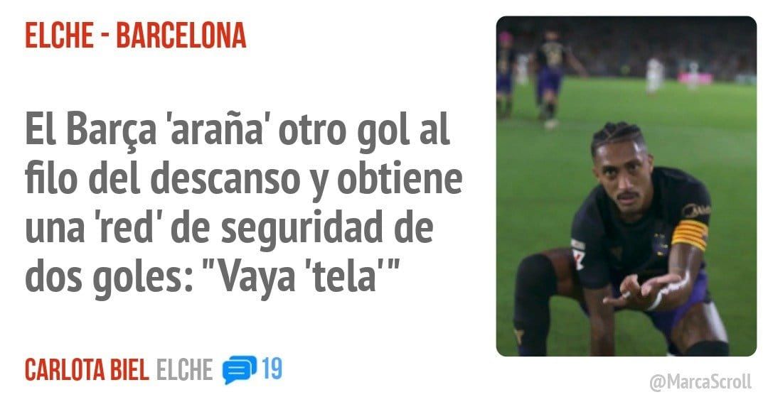 ELCHE - BARCELONA. El Barça 'araña' otro gol al filo del descanso y obtiene una 'red' de seguridad de dos goles: "Vaya 'tela"'