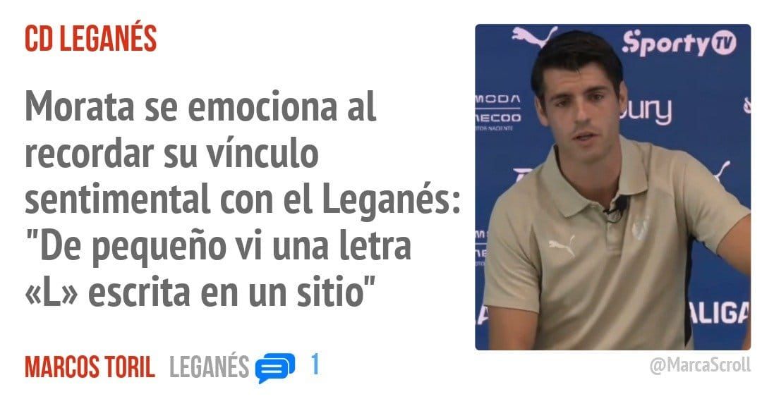 CD LEGANÉS. Morata se emociona al recordar su vínculo sentimental con el Leganés: "De pequeño vi una letra «L» escrita en un sitio"