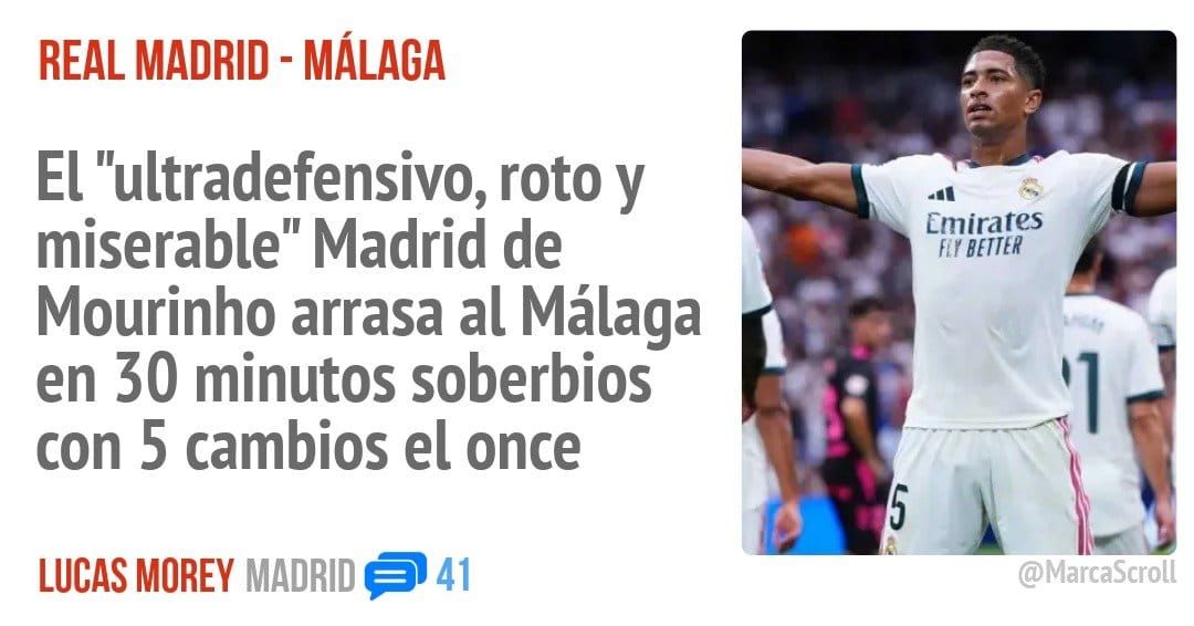 REAL MADRID - MÁLAGA. El "ultradefensivo, roto y miserable" Madrid de Mourinho arrasa al Málaga en 30 minutos soberbios con 5 cambios el once
