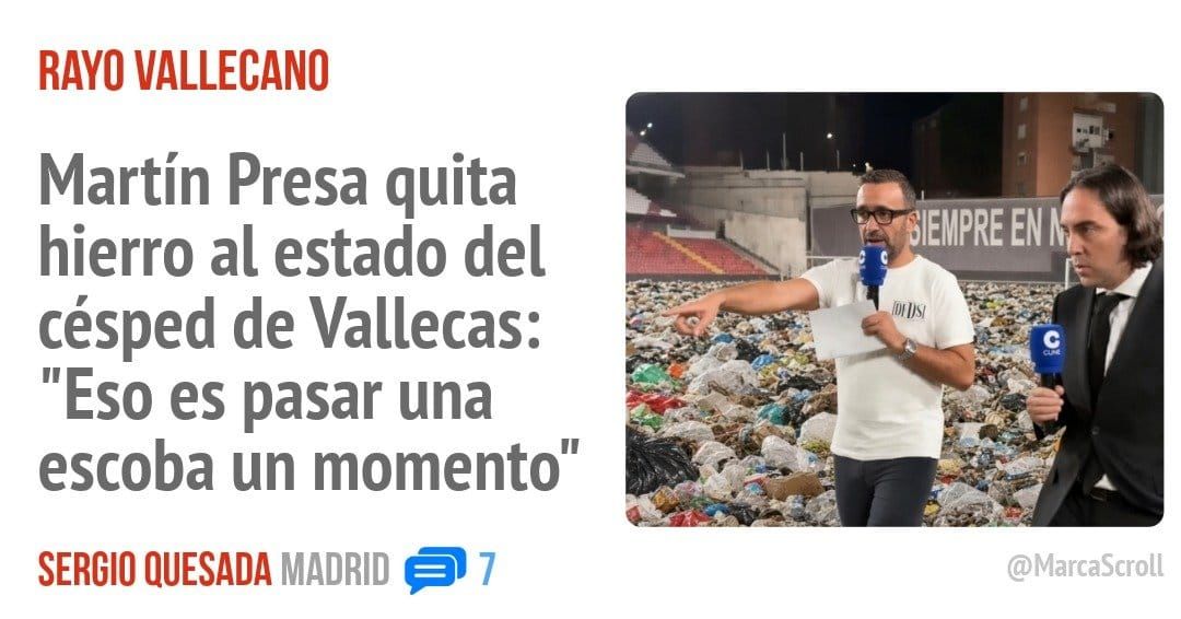 RAYO VALLECANO. Martín Presa quita hierro al estado del césped de Vallecas: "Eso es pasar una escoba un momento"