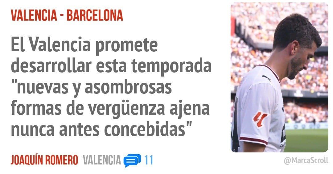 VALENCIA - BARCELONA. El Valencia promete desarrollar esta temporada "nuevas y asombrosas formas de vergüenza ajena nunca antes concebidas"