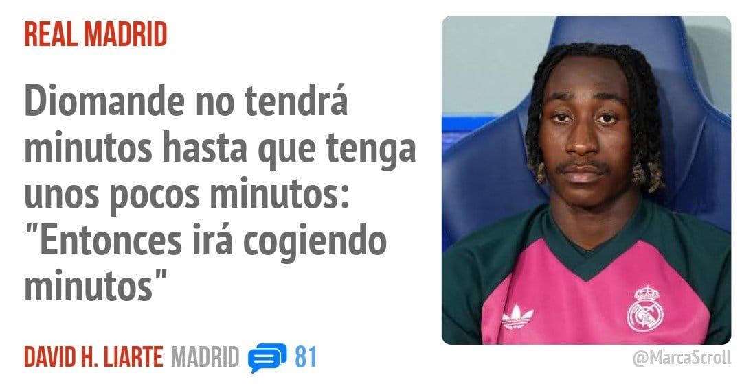 REAL MADRID. Diomande no tendrá minutos hasta que tenga unos pocos minutos: "Entonces irá cogiendo minutos"