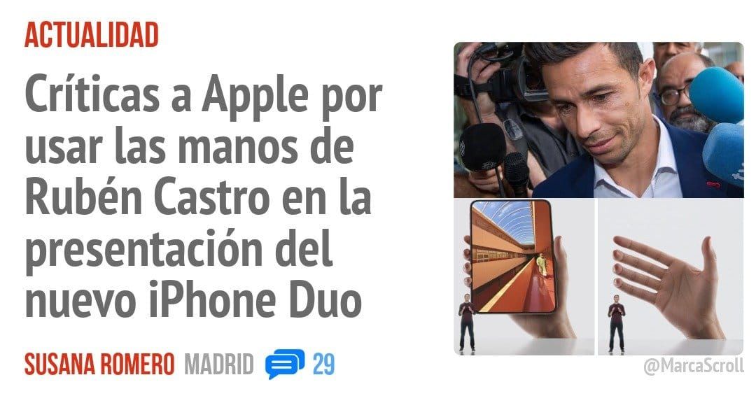 ACTUALIDAD. Críticas a Apple por usar las manos de Rubén Castro en la presentación del nuevo iPhone Duo