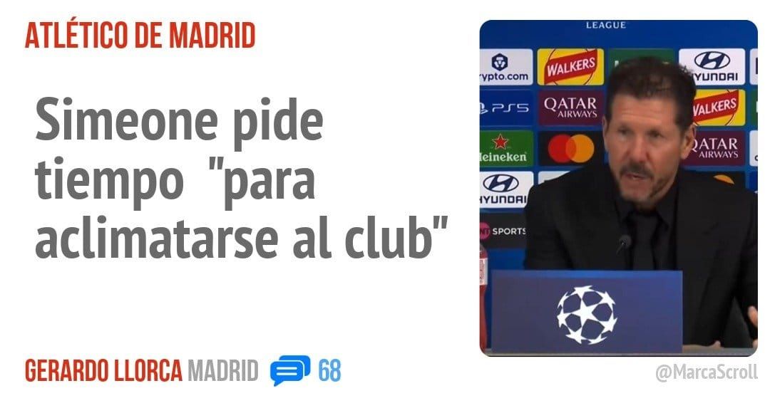 ATLÉTICO DE MADRID. Simeone pide tiempo "para aclimatarse al club"