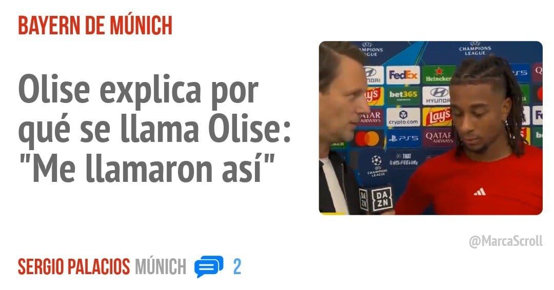 BAYERN DE MÚNICH. Olise explica por qué se llama Clise: "Me llamaron así"