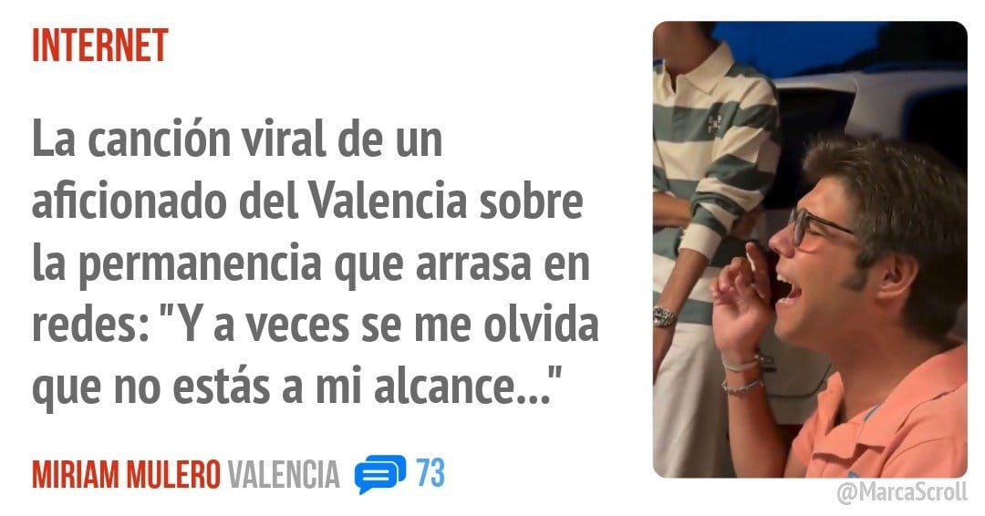 INTERNET. La canción viral de un aficionado del Valencia sobre la permanencia que arrasa en redes: "Y a veces se me olvida que no estás a mi alcance..."