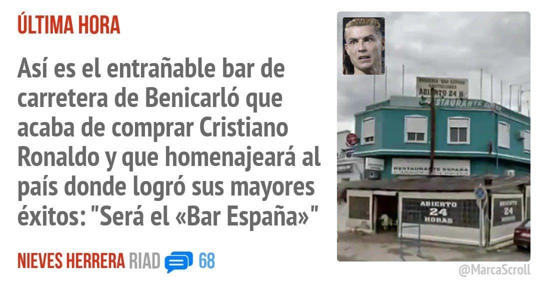 ÚLTIMA. Así es el entrañable bar de carretera de Benicarló que acaba de comprar Cristiano Ronaldo y que homenajeará al país donde logró sus mayores éxitos: "Será el «Bar España»"