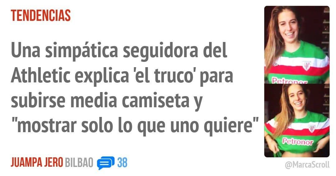 TENDENCIAS. Una simpática seguidora del Athletic explica 'el truco' para subirse media camiseta y "mostrar solo 10 que uno quiere"