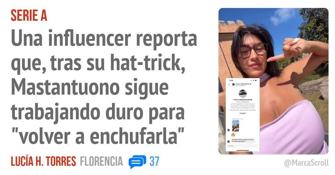 SERIE A. Una influencer reporta que, tras su hat-trick, Mastantuono sigue trabajando duro para "volver a enchufarla"