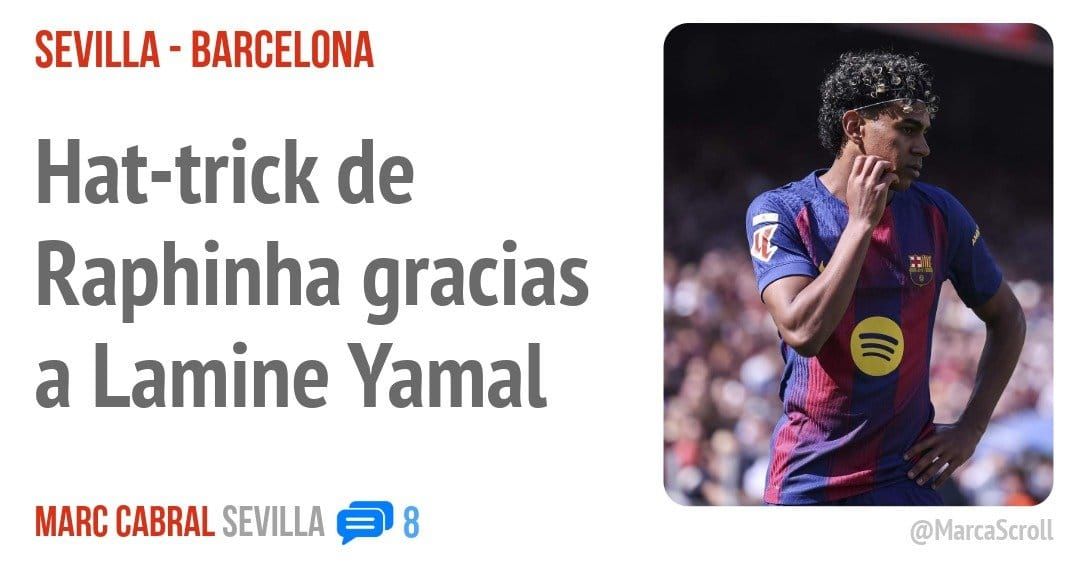 SEVILLA - BARCELONA. Hat-trick de Raphinha gracias a Lamine Yamal
