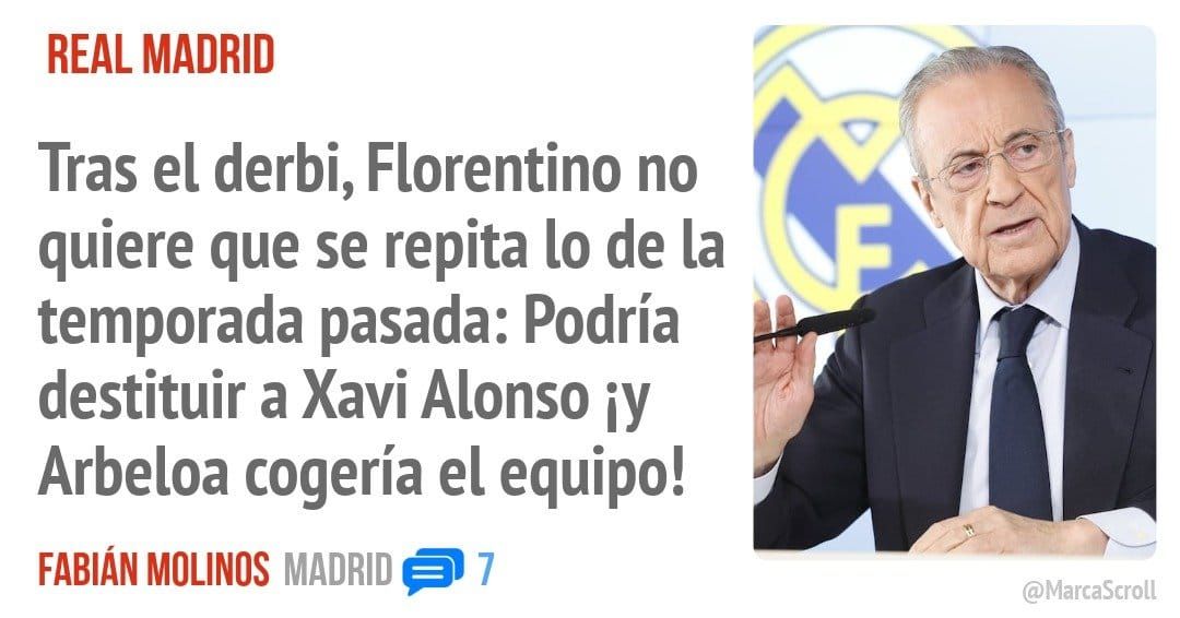 REAL MADRID. Tras eL derbi, Florentino no quiere que se repita 10 de la temporada pasada: Podría destituir a Xavi Alonso iy Arbeloa cogería el equipo!