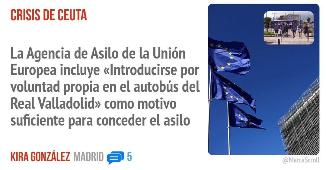 CRISIS DE CEUTA. La Agencia de Asilo de la Unión Europea incluye «Introducirse por voluntad propia en el autobús del Real Valladolid» como motivo suficiente para conceder el asilo