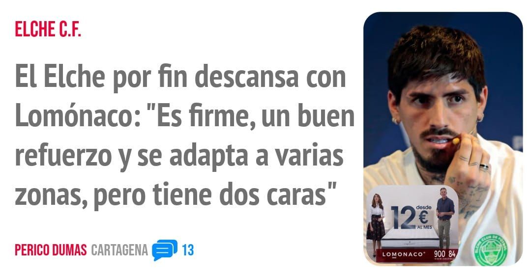 ELCHE C.F.. El Elche por fin descansa con Lomónaco: "Es firme, un buen refuerzo y se adapta a varias zonas, pero tiene dos caras"