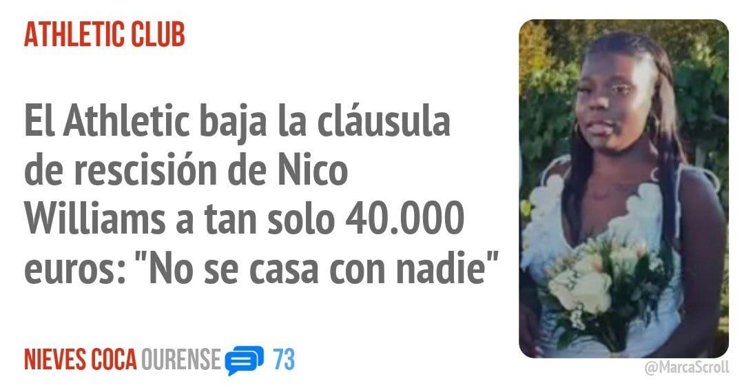 ATHLETIC CLUB. El Athletic baja la cláusula de rescisión de Nico Williams a tan solo 40.000 euros: "No se casa con nadie"
