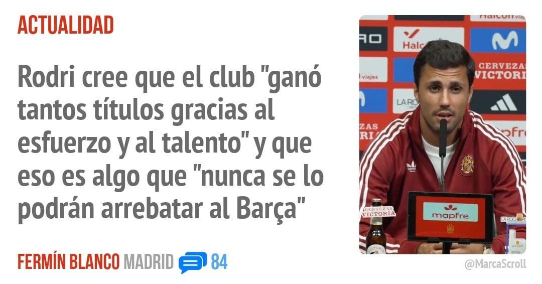 ACTUALIDAD. Rodri cree que el club "ganó tantos títulos gracias al esfuerzo y al talento" y que eso es algo que "nunca se 10 podrán arrebatar al Barça"