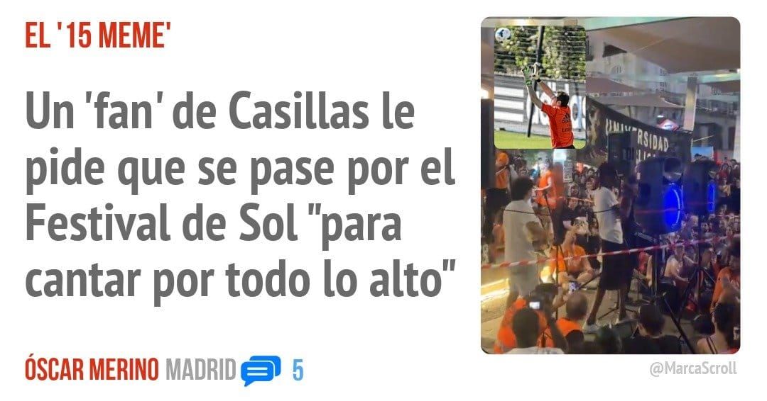 EL '15 MEME'. Un 'fan' de Casillas le pide que se pase por el Festival de Sol "para cantar por todo 10 alto"