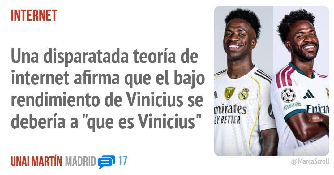 INTERNET. Una disparatada teoría de internet afirma que el bajo rendimiento de Vinicius se debería a "que es Vinicius"