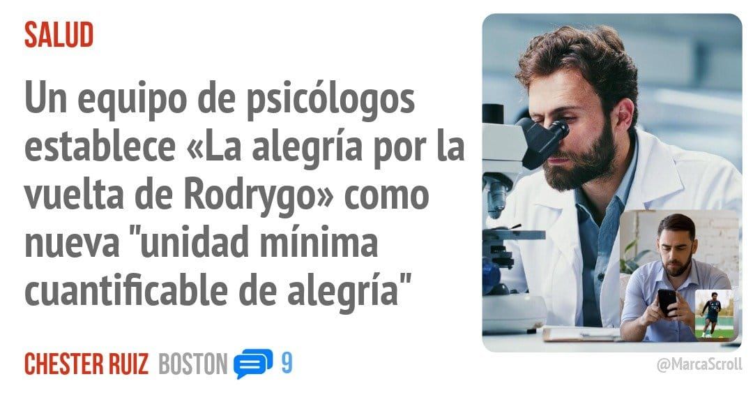 SALUD. Un equipo de psicólogos establece «La alegría por la vuelta de Rodrygo» como nueva "unidad mínima cuantificable de alegría"