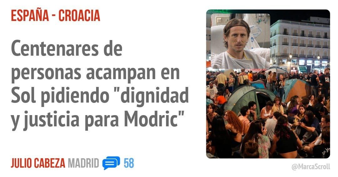 ESPAÑA - CROACIA. Centenares de personas acampan en Sol pidiendo "dignidad y justicia para Modric"