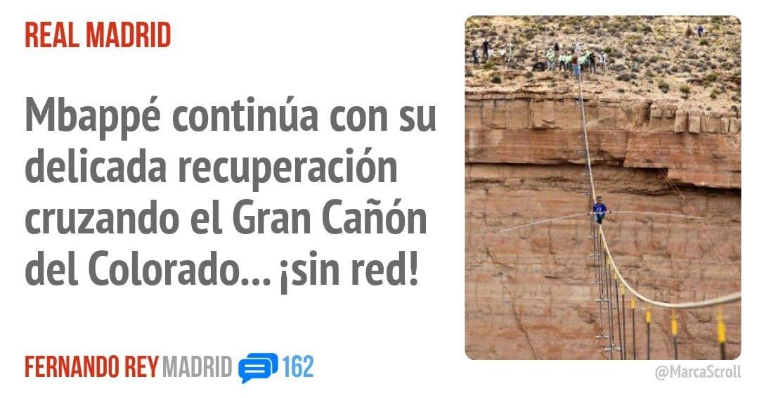 REAL MADRID. Mbappé continúa con su delicada recuperación cruzando el Gran Cañón del Colorado... isin red!