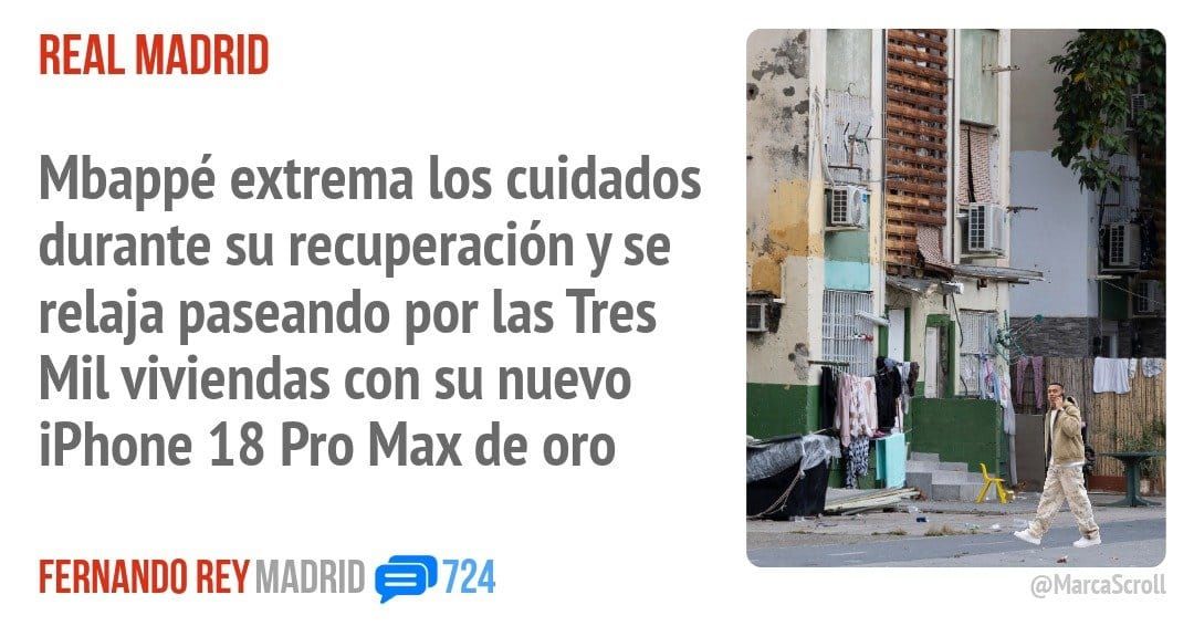 REAL MADRID. Mbappé extrema los cuidados durante su recuperación y se relaja paseando por las Tres Mil viviendas con su nuevo iPhone 18 Pro Max de oro