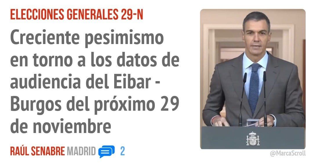 ELECCIONES GENERALES 29-N. Creciente pesimismo en torno a los datos de audiencia del Eibar - Burgos del próximo 29 de noviembre
