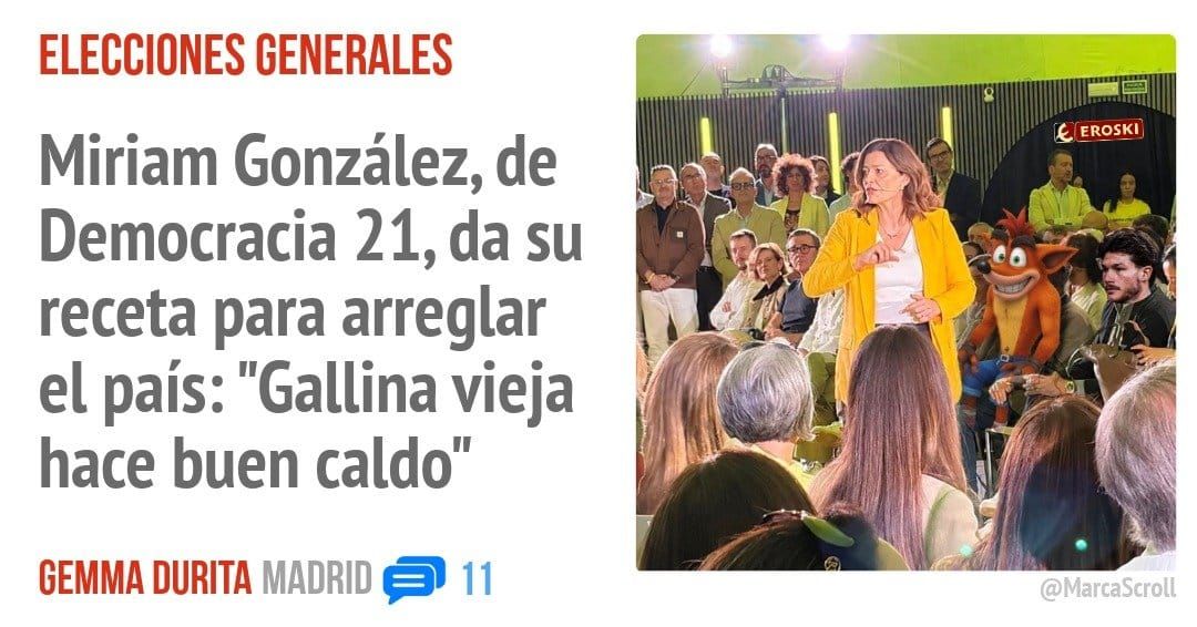 ELECCIONES GENERALES. Miriam González, de Democracia 21, da su receta para arreglar el país: "Gallina vieja hace buen caldo"
