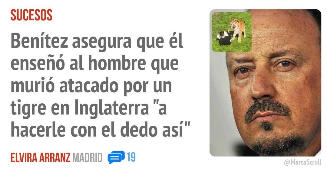 SUCESOS. Benítez asegura que él enseñó al hombre que murió atacado por un tigre en Inglaterra "a hacerle con el dedo así"