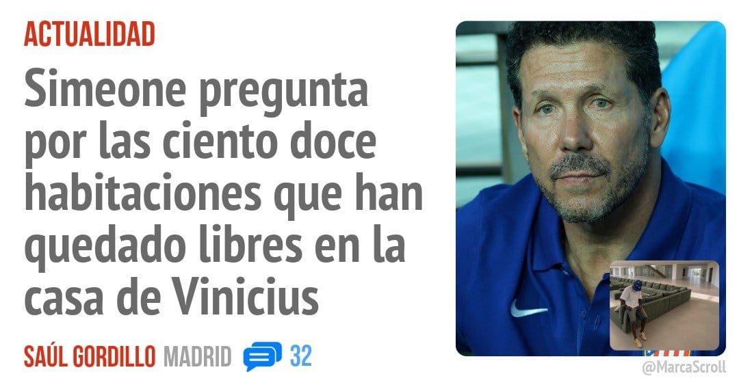 ACTUALIDAD. Simeone pregunta por las ciento doce habitaciones que han quedado libres en la casa de Vinicius