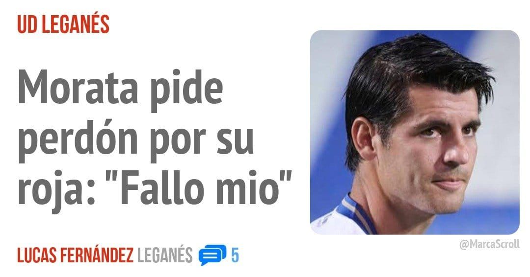 UD LEGANÉS. Morata pide perdón por su roja: "Fallo mío"
