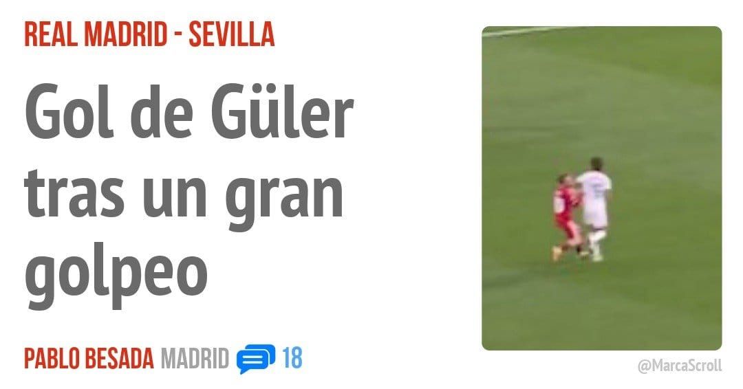 REAL MADRID - SEVILLA. Gol de Güler tras un gran golpeo