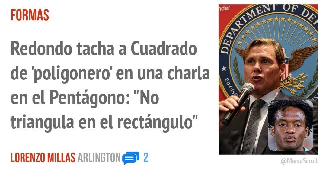 FORMAS. Redondo tacha a Cuadrado de 'poligonero' en una charla en el Pentágono: "No triangula en el rectángulo"