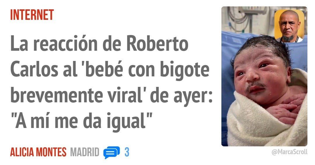 INTERNET. La reacción de Roberto Carlos al 'bebé con bigote brevemente viral' de ayer: "A mí me da igual"