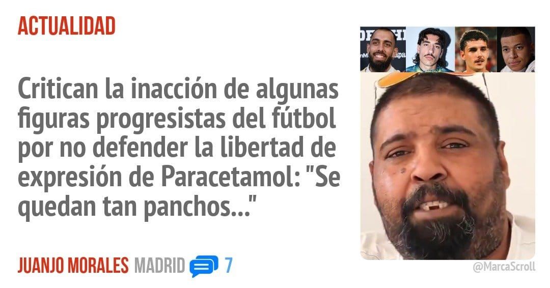 ACTUALIDAD. Critican la inacción de algunas figuras progresistas del fútbol por no defender la libertad de expresión de Paracetamol: "Se quedan tan panchos..."