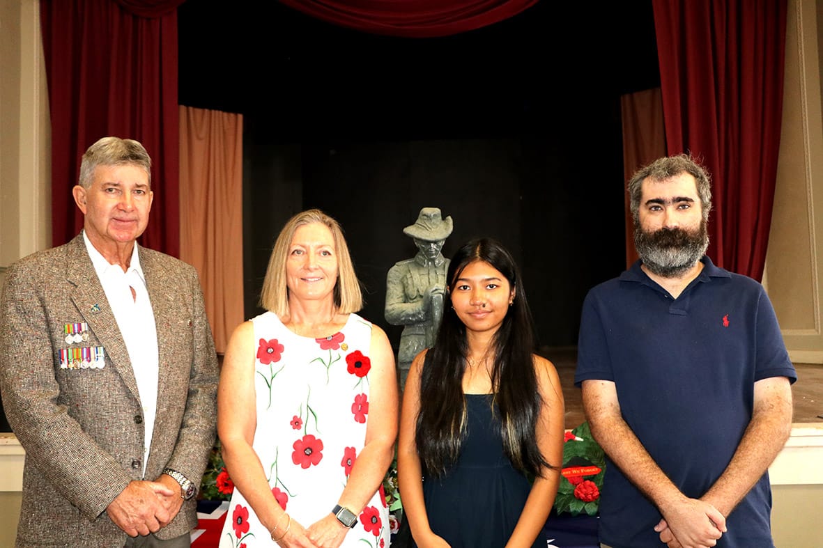 President Birchip RSL Sub-Branch Shane McLoughlan, Guest Speaker Kylie Walsh, Soloist Bambi Navero and Xavier Liston who recited the Ode.