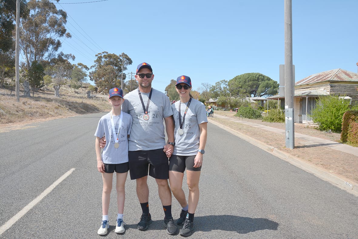 Fitness runs in the family: Representing Torney’s Gym St. Arnaud were the Campbells, left to right, Jaylah Campbell came third in the girls mountain dash, her father Colin was a part of Torney’s Fighting Fit Men’s winning relay team, while mum Mandy was in the respective Women’s winning relay team.