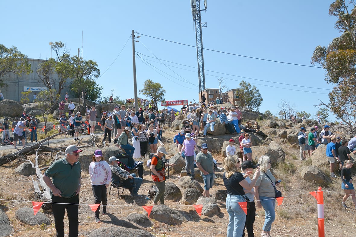 The crowd support at the finish line lifted the spirits of those competing and all those bearing witness. The atmosphere atop Mount Wycheproof could lift the mountain itself, so for a day, the world’s smallest might feel like Mount Everest.