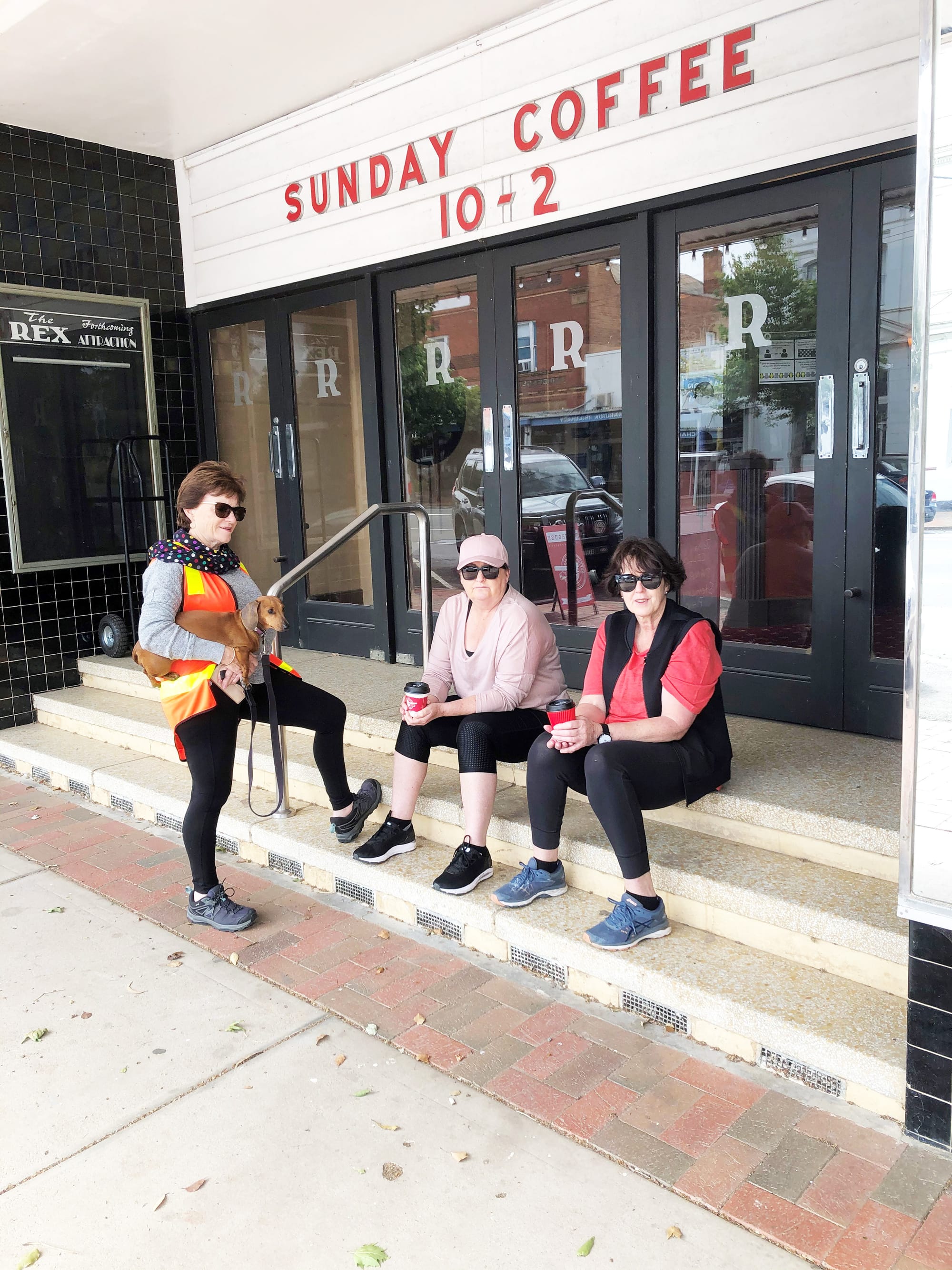 Deb Whykes, Marisa Byrne, Kim Thompson enjoying a coffee and conversation after their walk.