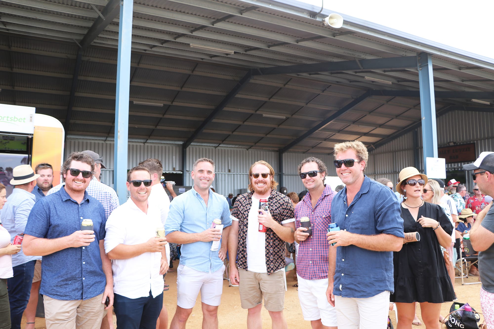 Catching up at the cup: Left to right, Linc Lehmann, Tom Brain, Gareth Webb, Liam O’Donnell, Jon Haslam and Lachlan Foott.