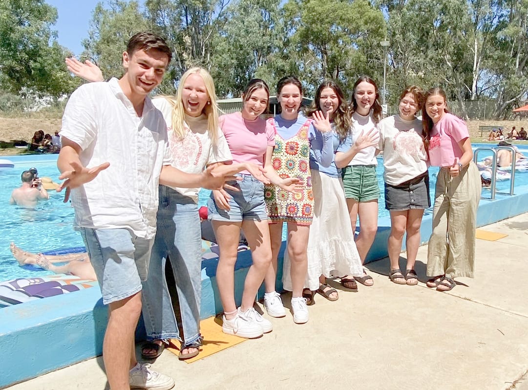 Annie Olive (4th right and pictured with her Youth Group mates) had the unique experience of being with the ABC television crew as the pace of filming picked up at the OK Motels event.