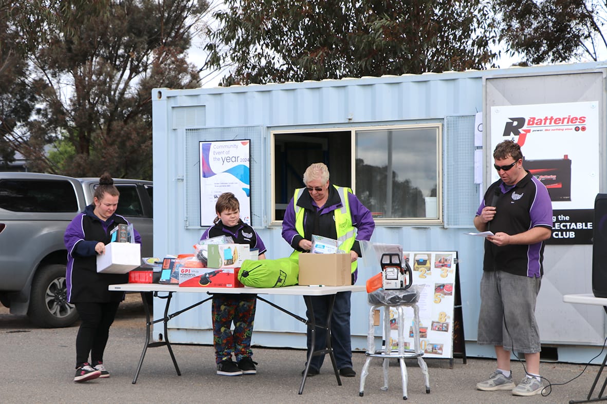 The drawing of the raffle, left to right, Nakita Hughes, Max Hughes, Lynne Blair and Matt Barr. 