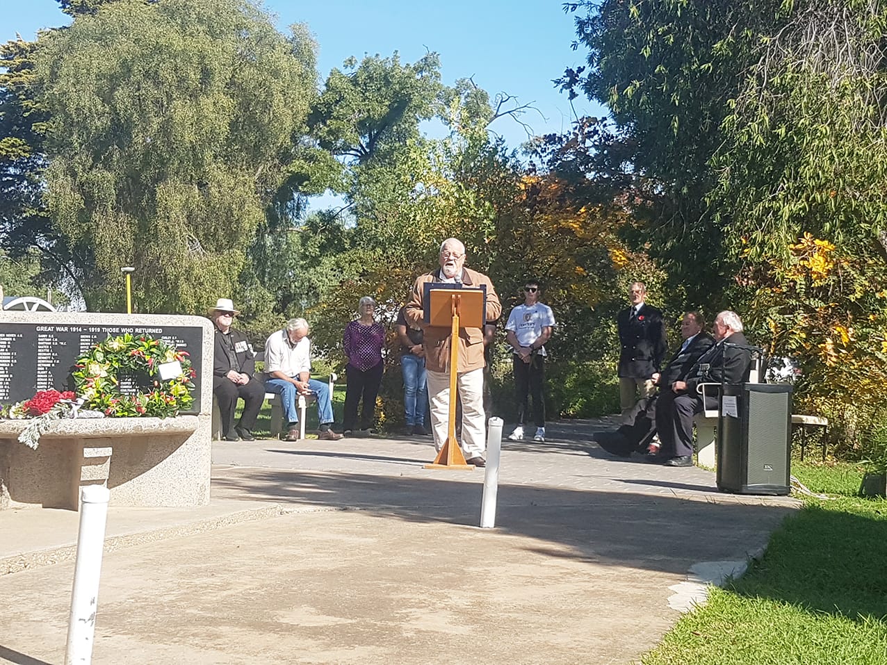 Guest speaker Gary Russell shares funny experiences from the Vietnam war, as well as reminding those gathered that not everyone returns home from war with a sense of humour intact.