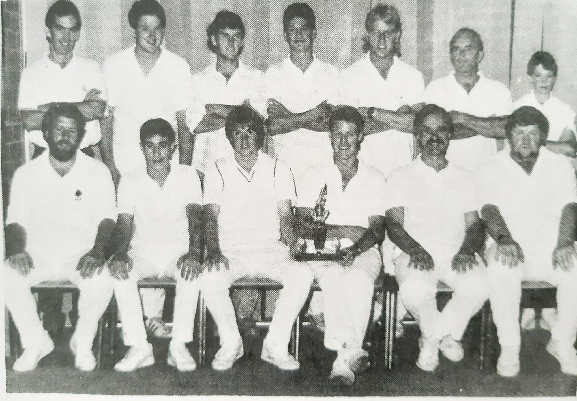 Birchip’s 1988-1989 premiership team: Back row, left to right, Steve White, Scott Randall, Hayden Hogan, Brad Cooper, Bruce Morcom, Roger Blencowe, Andrew Ryan. Front: Shane Blencowe, Brett Schofield, Craig Blencowe (vice-captain), Anthony Schofield (captain), Steven Hall, Lin. Cahoon.