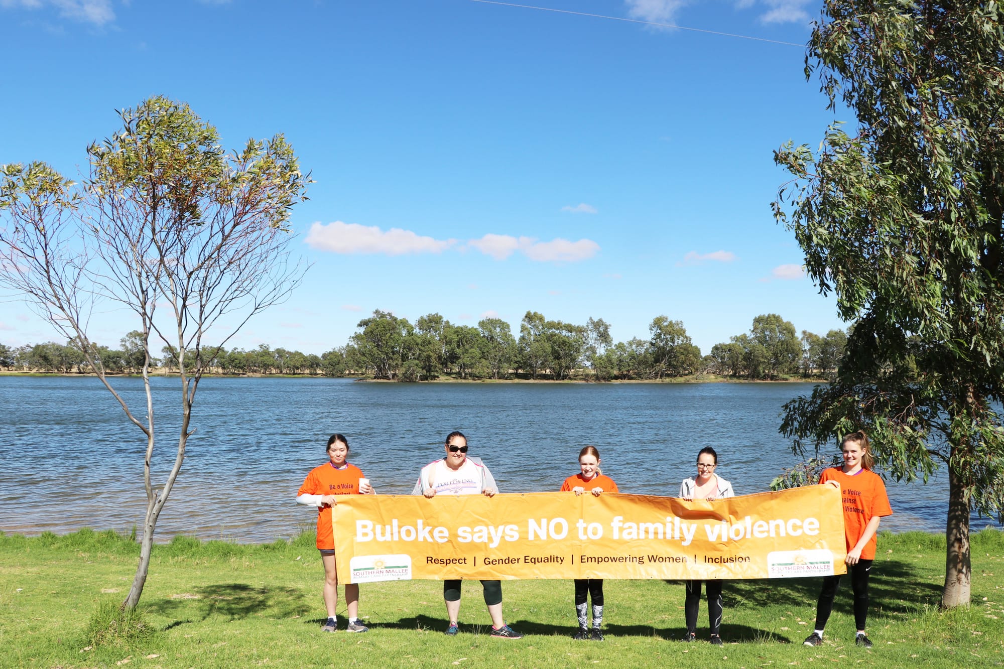 At the Watchem Lake, left to right, Ella Hogan, Peta Cummins, Gemma Woods, Rae Crow and Hannah Cook.