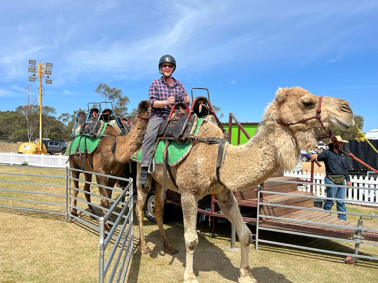 Unable to bring her horse to this year’s Show – and in addition to being “flat out” reporting on both days of the non-stop excitement – “Buloke Times” reporter Quill rode Alice the camel instead!