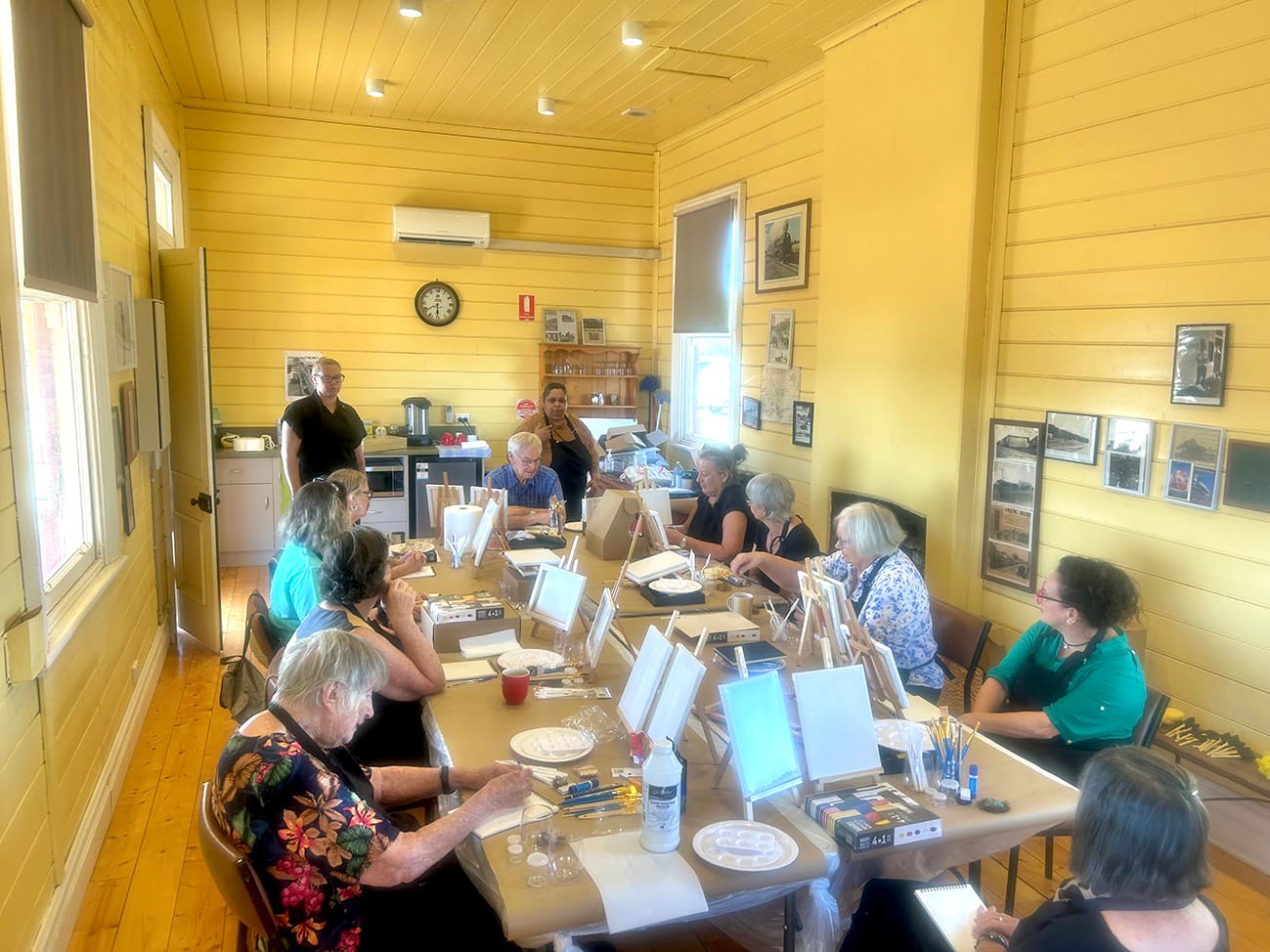 Wycheproof: A two-day ochre and acrylic workshop at Wycheproof on Sunday Gunditjmara and Wotjobaluk artist Tanisha Lovett and Barkindji Ngiyampaa Maligundidj artist Tracy Wise, attracted participants from across the shire. It culminates in an exhibition of the participant’s work this Thursday at the Wycheproof Train Station.