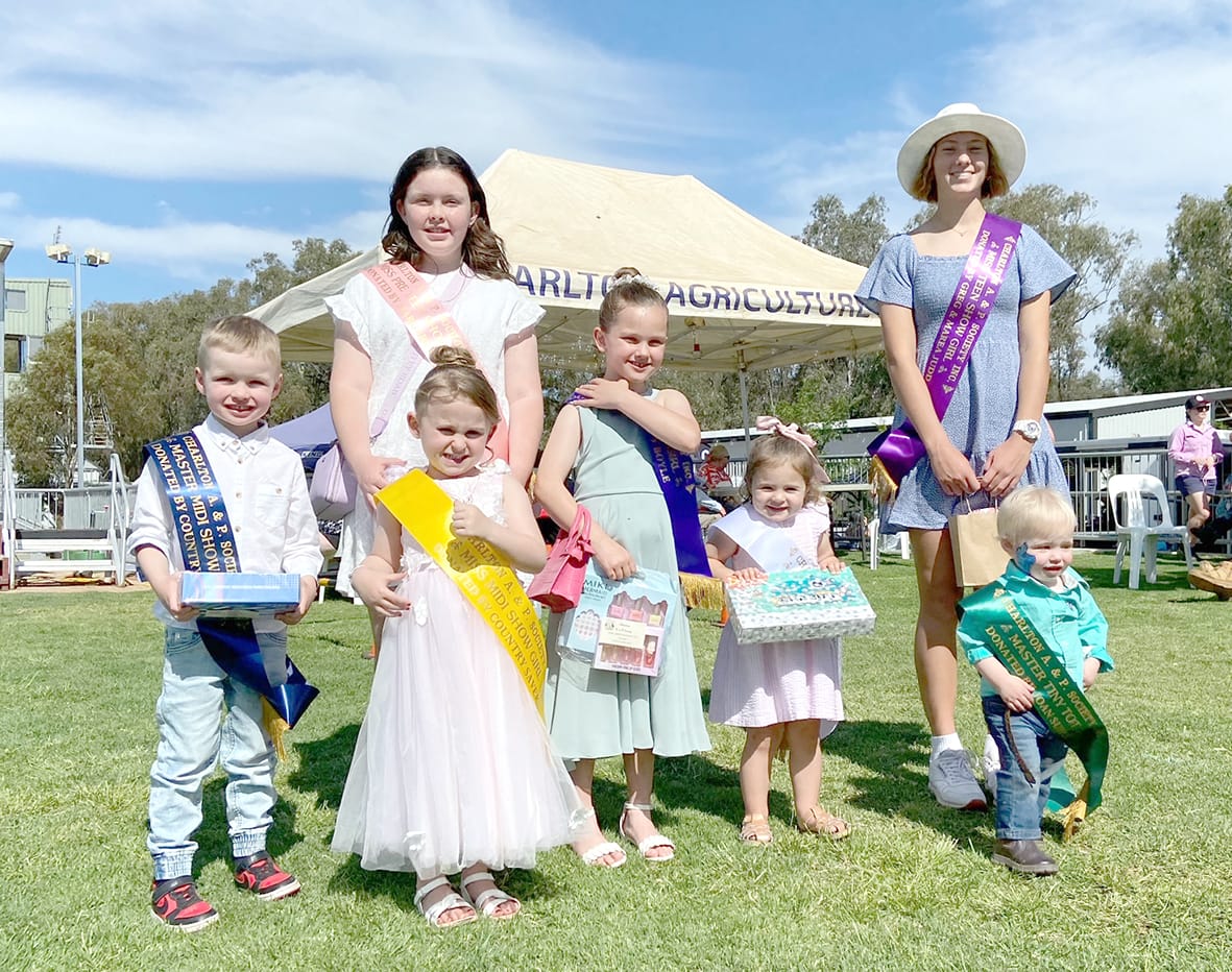 Winners of the Young Show People Awards are pictured following the judging by Diane Wood and Anne Kenny: (left to right) Leo Stahl (Master Midi),(back) Isabella Stahl (Miss Pre-Teen Showgirl), Renee Riley (Miss Junior Showgirl), Dulcie Mulquiny (Miss Tiny Tot), Heidi Start (Miss Teen Showgirl), Wyatt Sheahan (Master Tiny Tot), (front) Mila Lucin (Miss Midi).